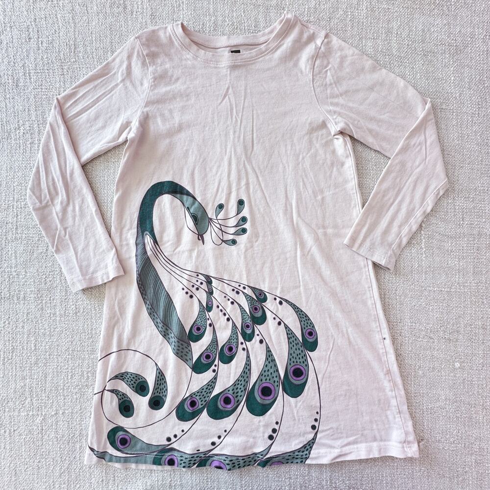 Tea Collection Pink Long Sleeve Peacock Dress GUC 7